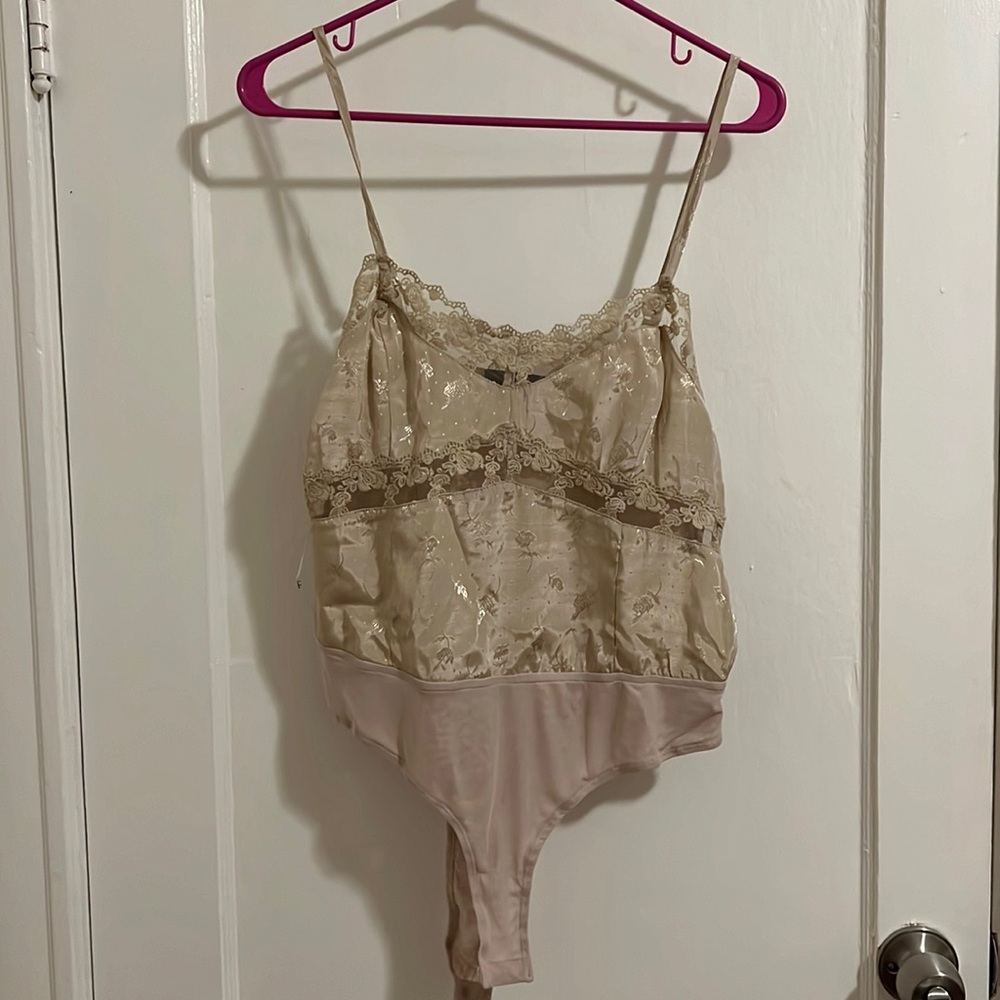 Champagne lace and silk bodysuit